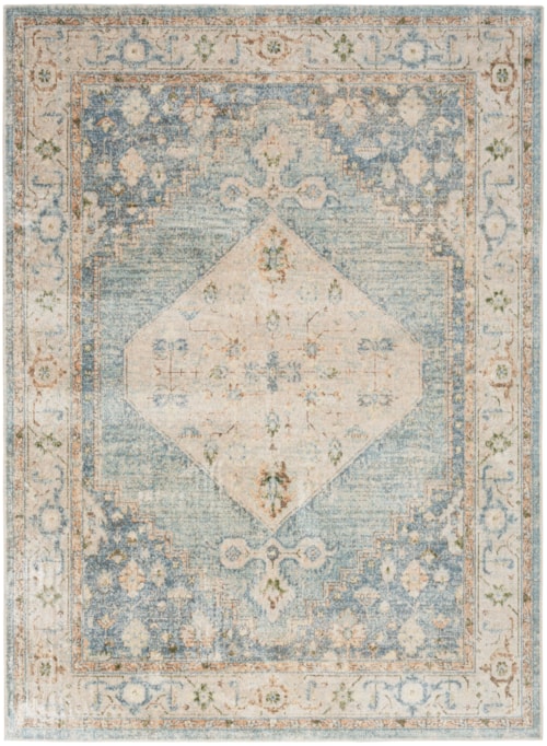 Astra Machine Washable 6'7" X 9' Silver Blue Vintage Indoor Rug