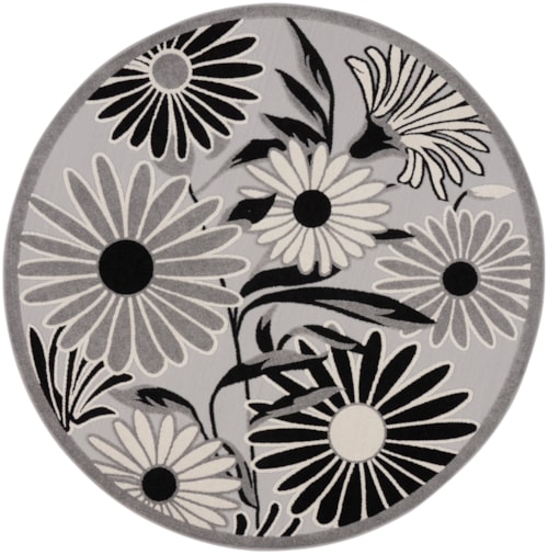 7’10” Black White Round Rug