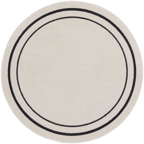 4' Ivory/Black Round Rug