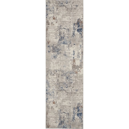 2'2" x 7'6" White Blue Modern Rug
