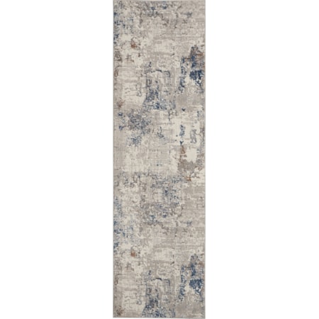 2'2" x 7'6" White Blue Modern Rug