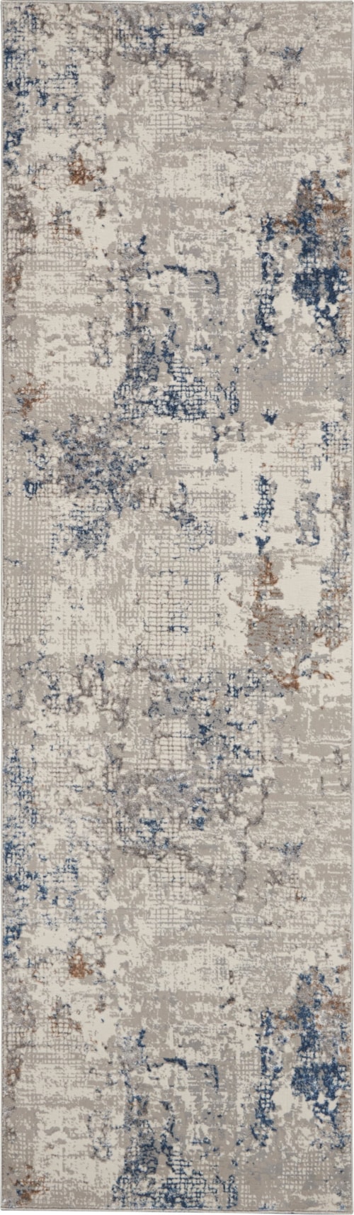 Royal Terrace 2'2" X 7'6" White Blue Modern Indoor Rug