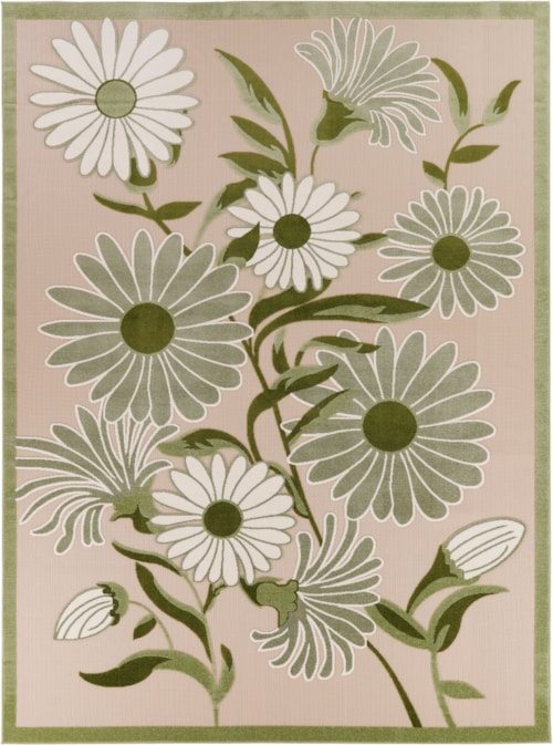 7'10" X 10'6" Ivory Green Rectangle Rug
