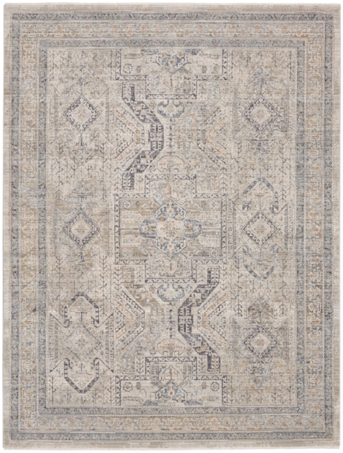 7'10" x 10'1" Ivory/Grey/Blue Rectangle Rug