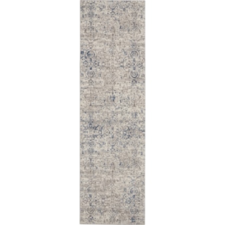 2'2" x 7'6" Beige Blue Vintage Rug