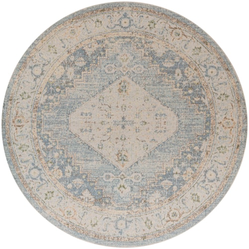 5'3" Round Silver Blue Round Rug