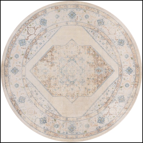 8' Round Ivory Blue Round Rug