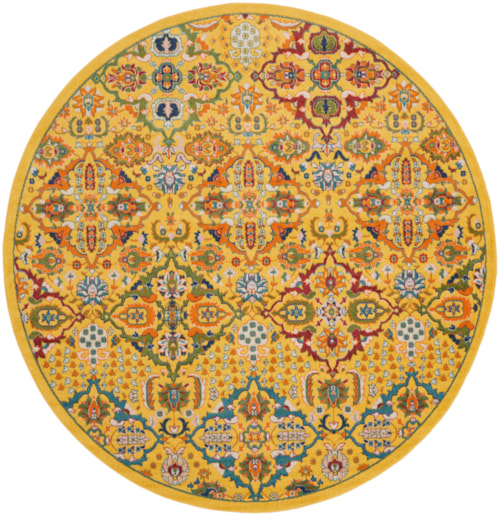7'10" Yellow/Multi Round Rug