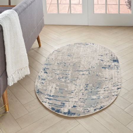 3&apos; x 5&apos; Oval Ivory Grey Blue Modern Rug