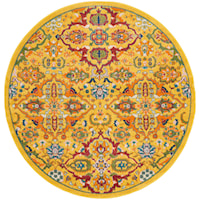 5'3" Yellow/Multi Round Rug