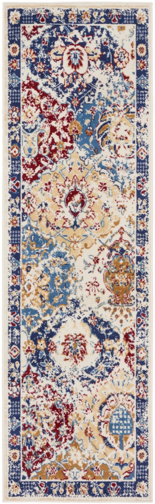 2'3" x 7'6" Blue Multicolor Runner Rug