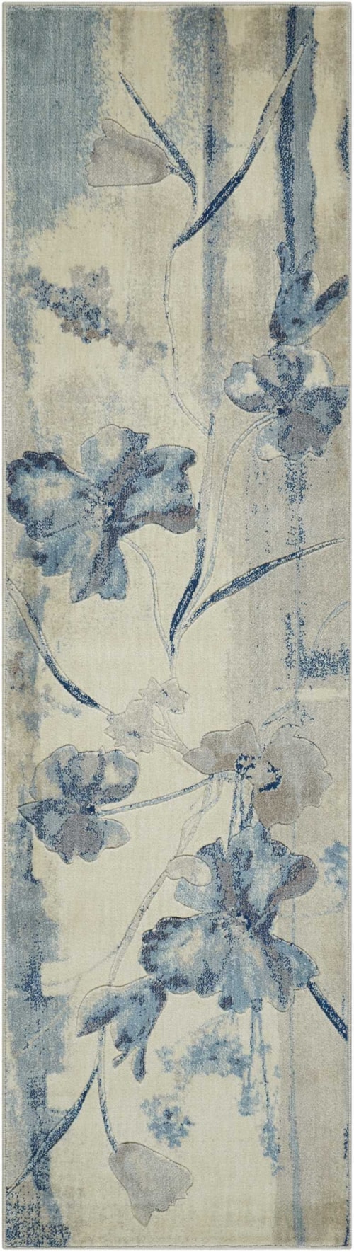 2'3" x 8' Ivory/Blue Runner Rug