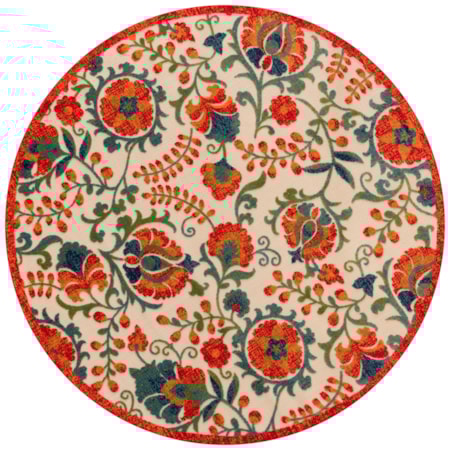 5'3" x Round Red Multicolor Farmhouse Rug
