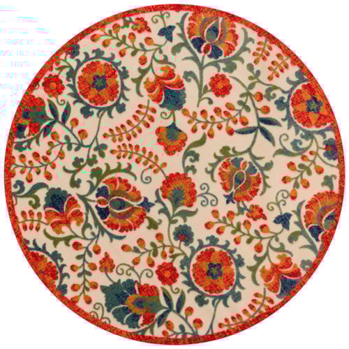 Aloha 5'3" X Round Red Multicolor Farmhouse Rug
