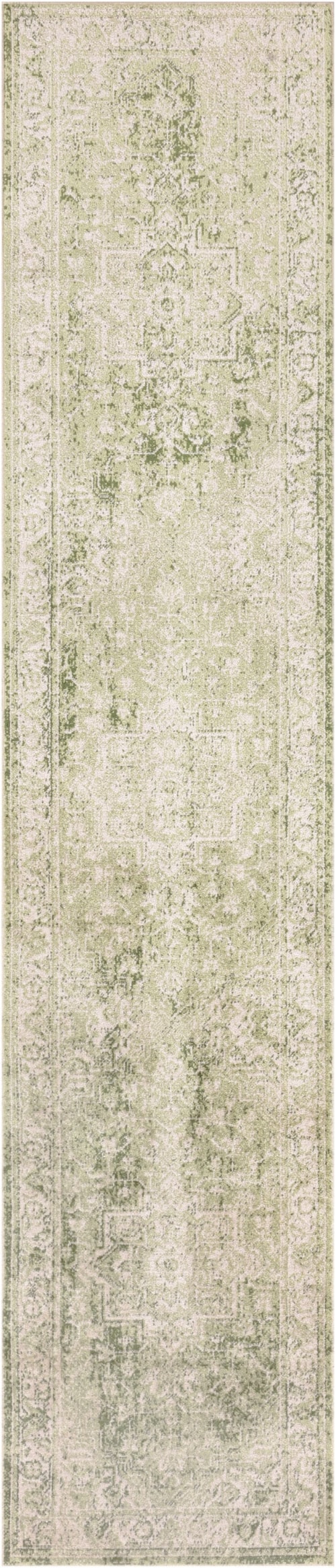 2'2" X 10' Ivory Green Runner Rug
