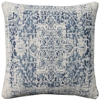 20" X 20" Ivory Navy Square Throw Pillows