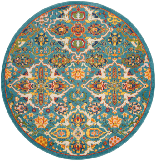5'3" Turq/Ivory Round Rug
