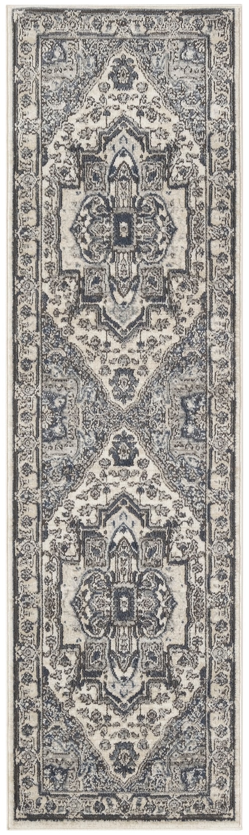 2'2" X 7'6 Ivory Navy Runner Rug