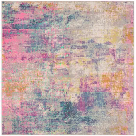 4' x Square Ivory Multicolor Modern Rug