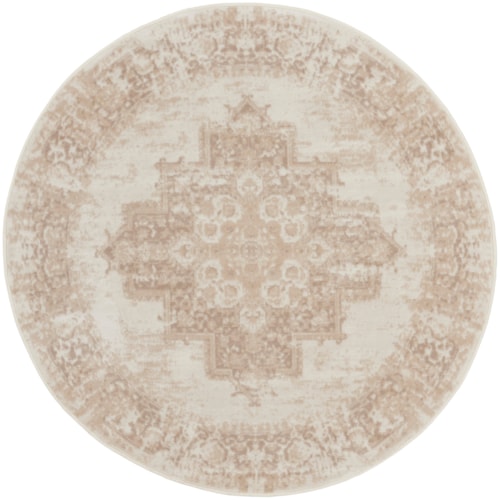 5'3" Round Ivory Beige Round Rug