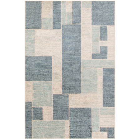 3'3" x 5' Blue Ivory Modern Rug