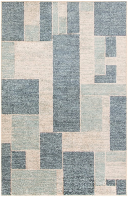 Astra Machine Washable 3'3" X 5' Blue Ivory Modern Indoor Rug