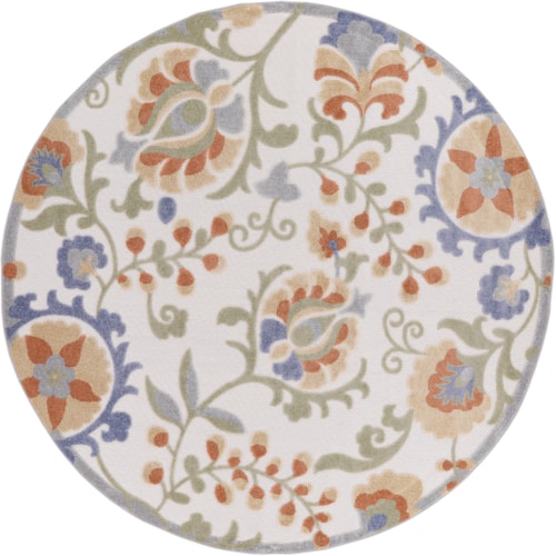7’10” Ivory Blue Round Rug