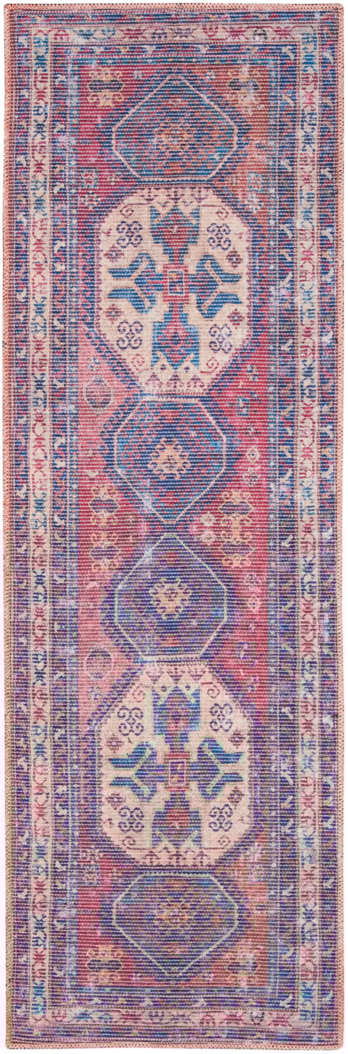 2'2" X 10' Red/Navy Runner Rug