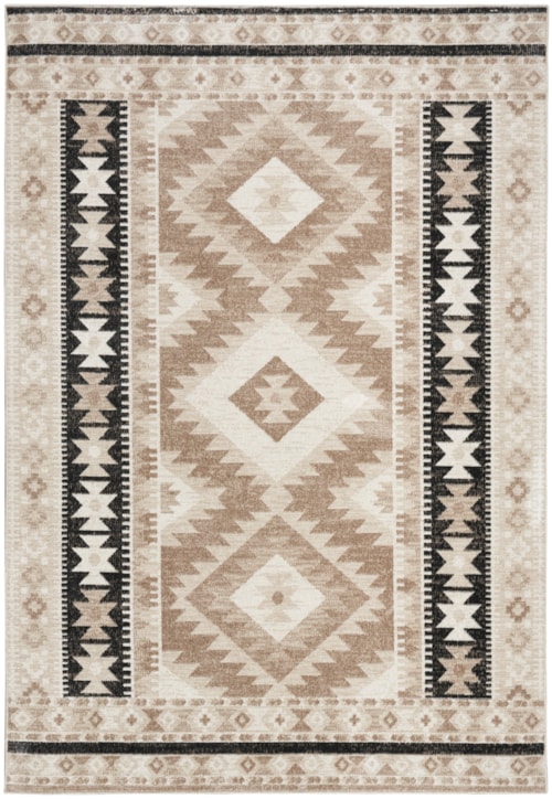 6'7" X 9' Beige Black Rectangle Rug