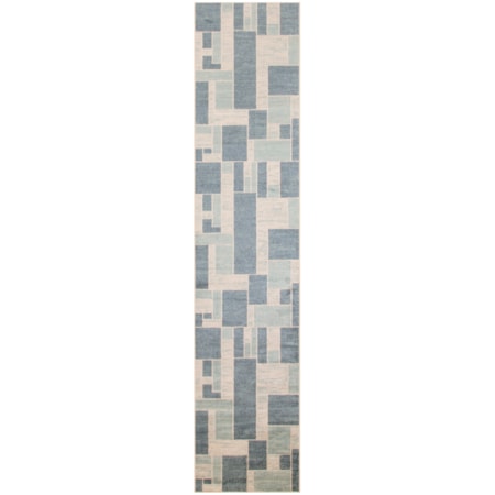 2'2" x 8' Blue Ivory Modern Rug