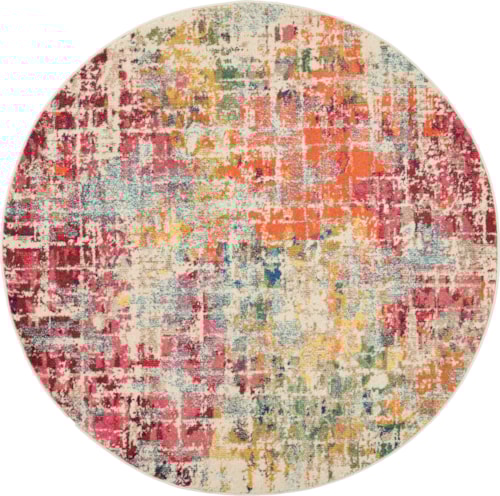 5'3" Pink/Multicolor Round Rug