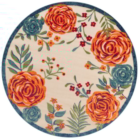5'3" x Round Ivory Multicolor Outdoor Rug