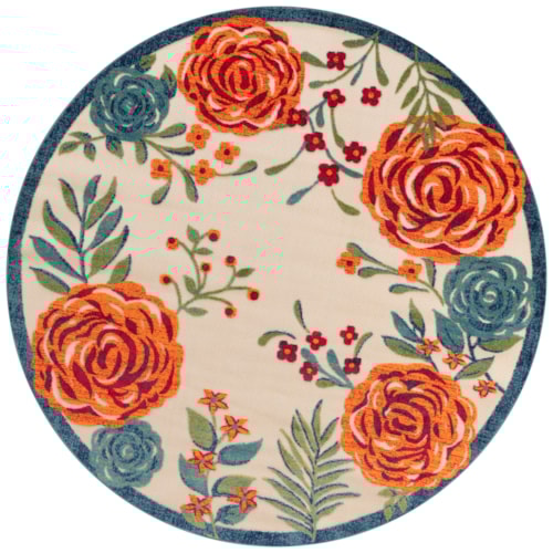 Aloha 5'3" X Round Ivory Multicolor Outdoor Rug