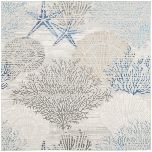 7'10" Square Ivory Grey Blue Square Rug