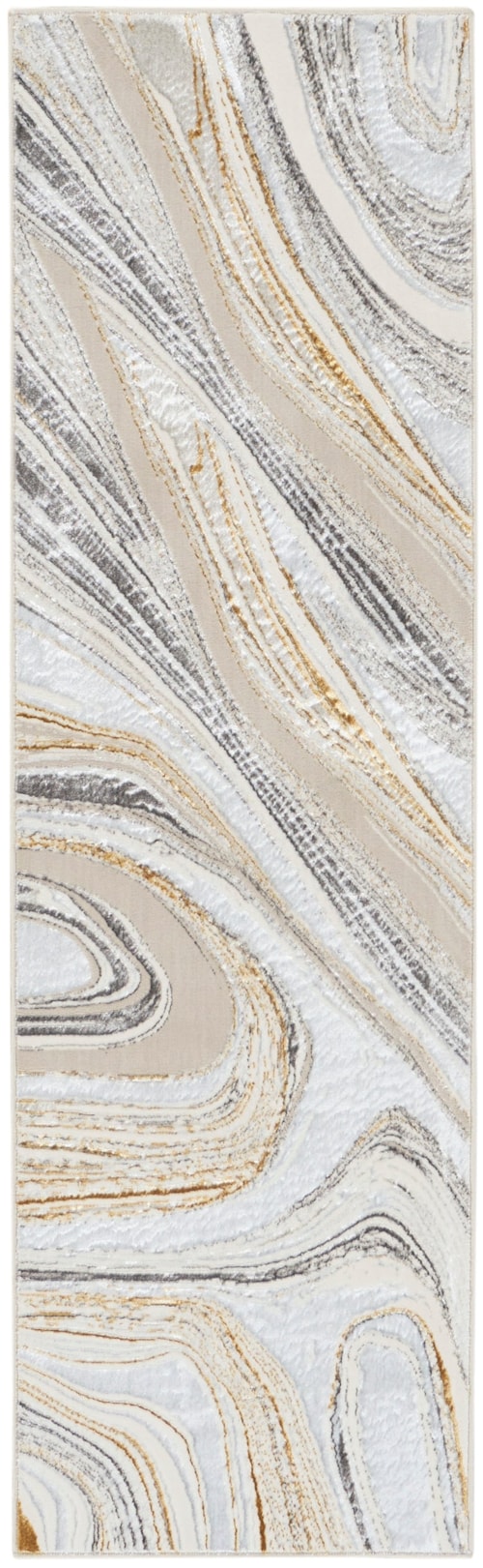 2'3" X 7'6" Grey Gold Runner Rug