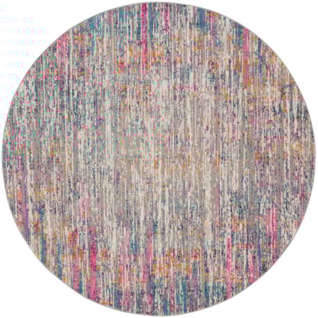 10' x Round Ivory Multicolor Modern Rug