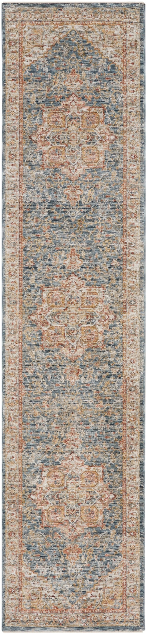 2'3" x 10'2" Ivory Blue Runner Rug
