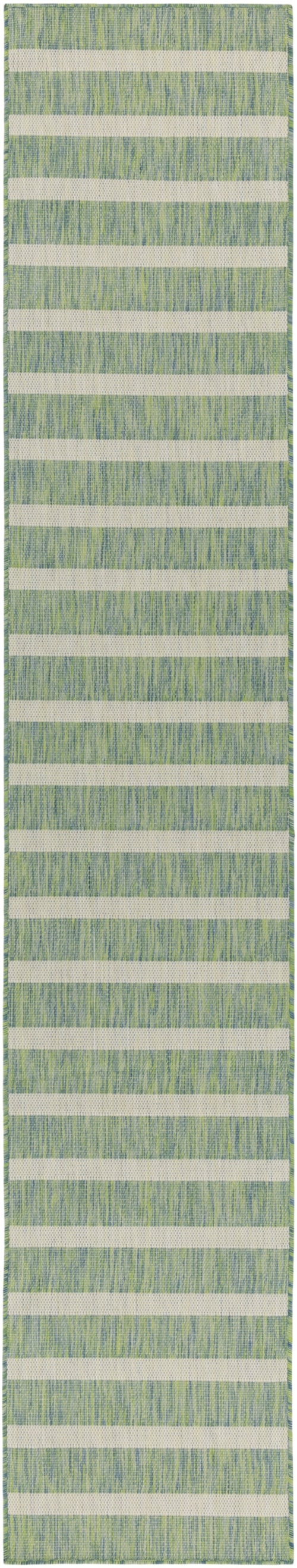 2'2" X 12' Blue Green Ivory Runner Rug