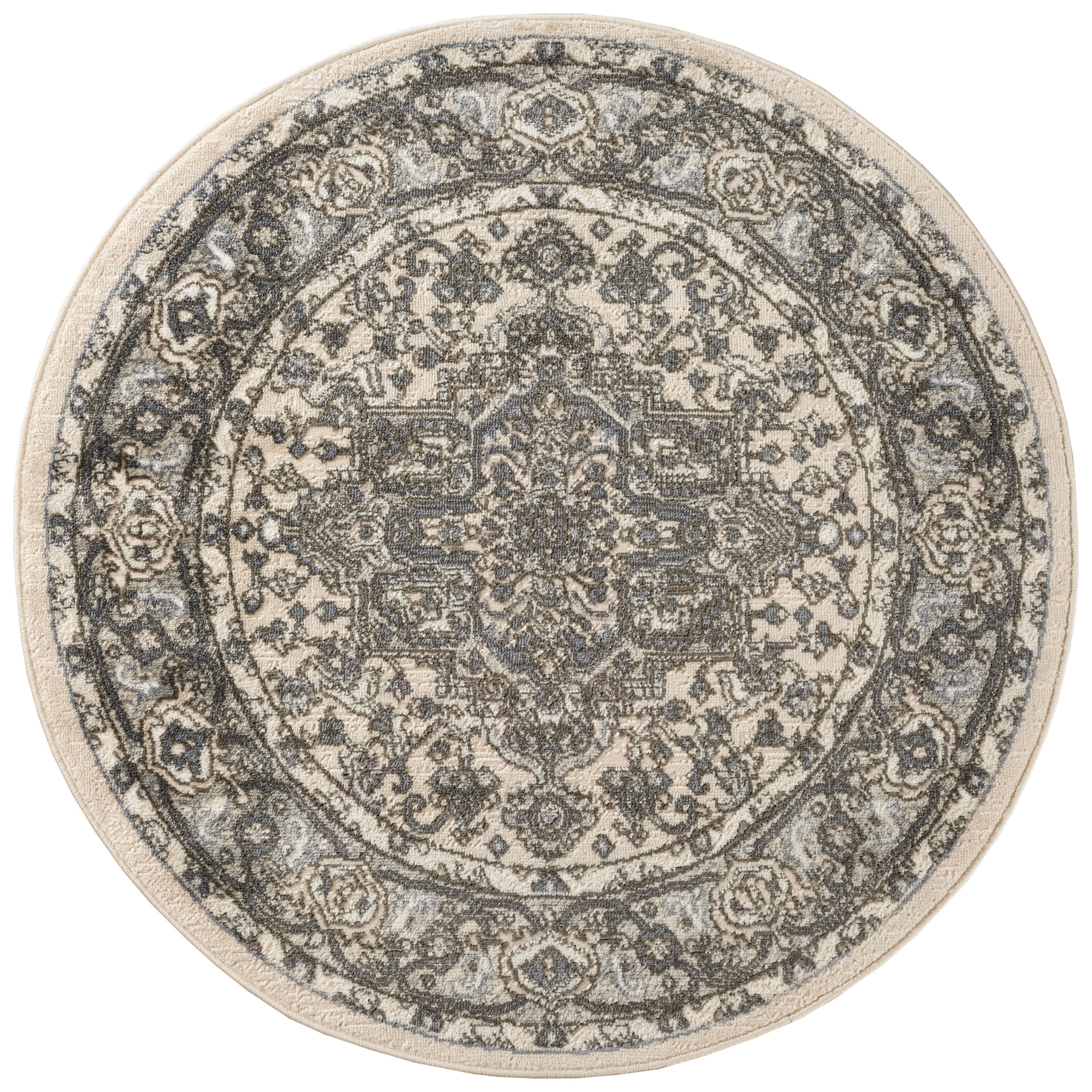 4' Round Ivory Blue Round Rug