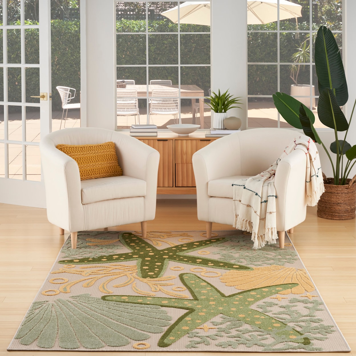 Nourison Aloha 5'3" x 7'5" Green Yellow Outdoor Rug