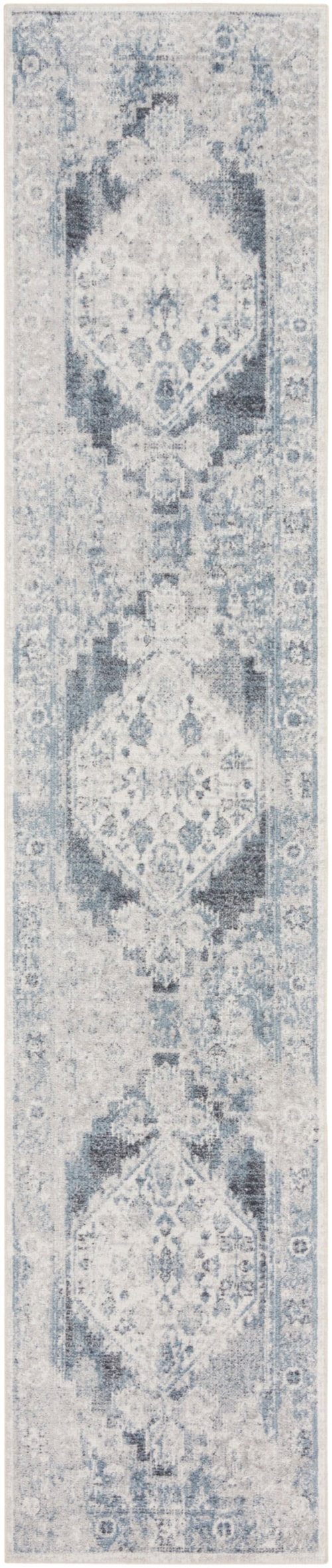 2' X 6' Blue Ivory Runner Rug