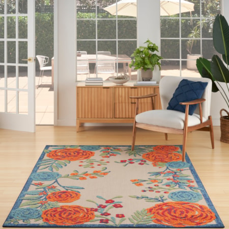 5&apos;3&quot; x 7&apos;5&quot; Ivory Multicolor Outdoor Rug