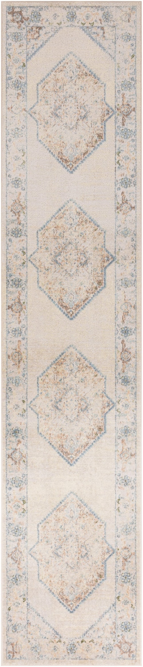 2'2" X 8' Ivory Blue Runner Rug