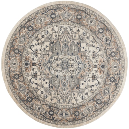 10' x Round Ivory Grey Farmhouse Rug