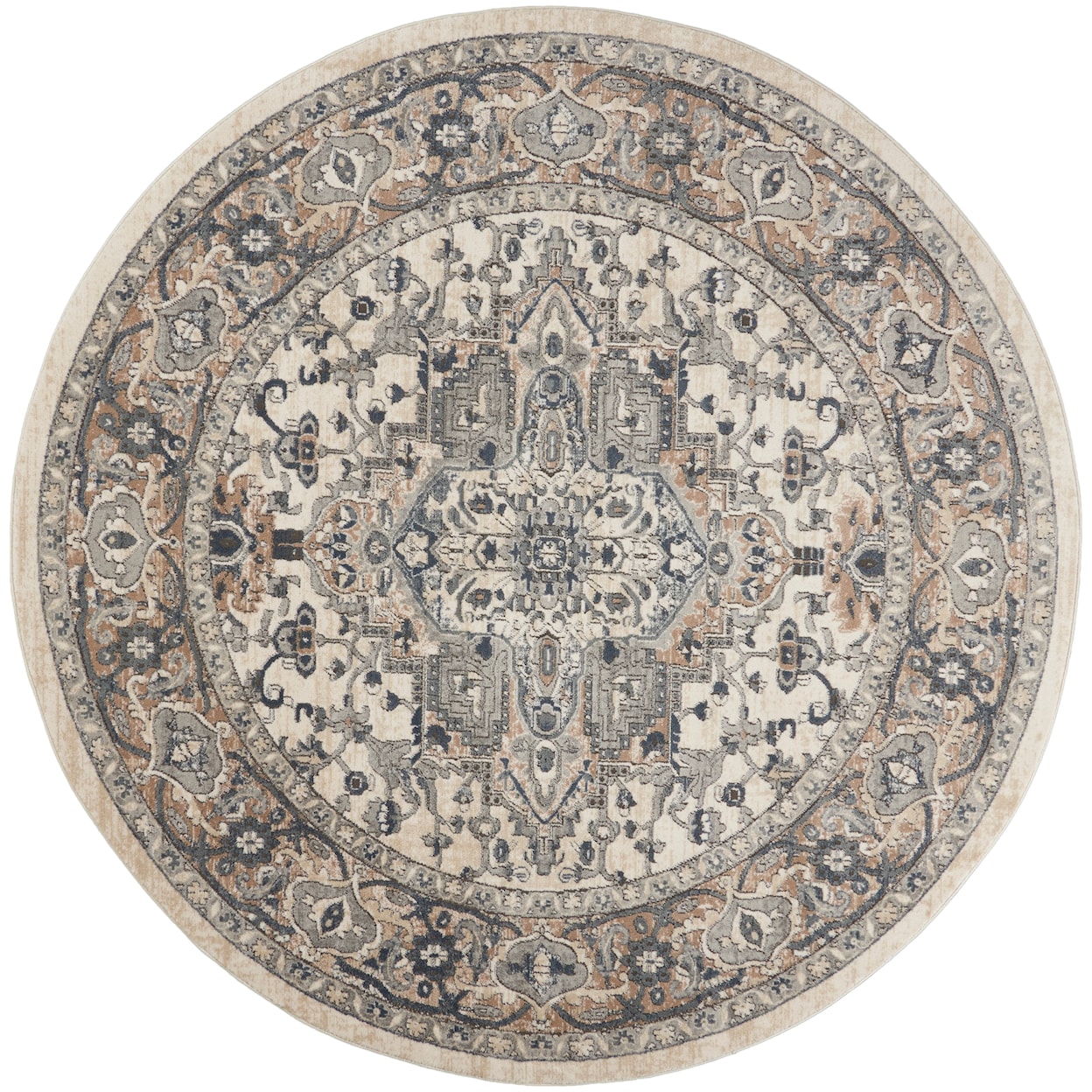 Nourison Quarry 10' x Round Ivory Grey Farmhouse Rug