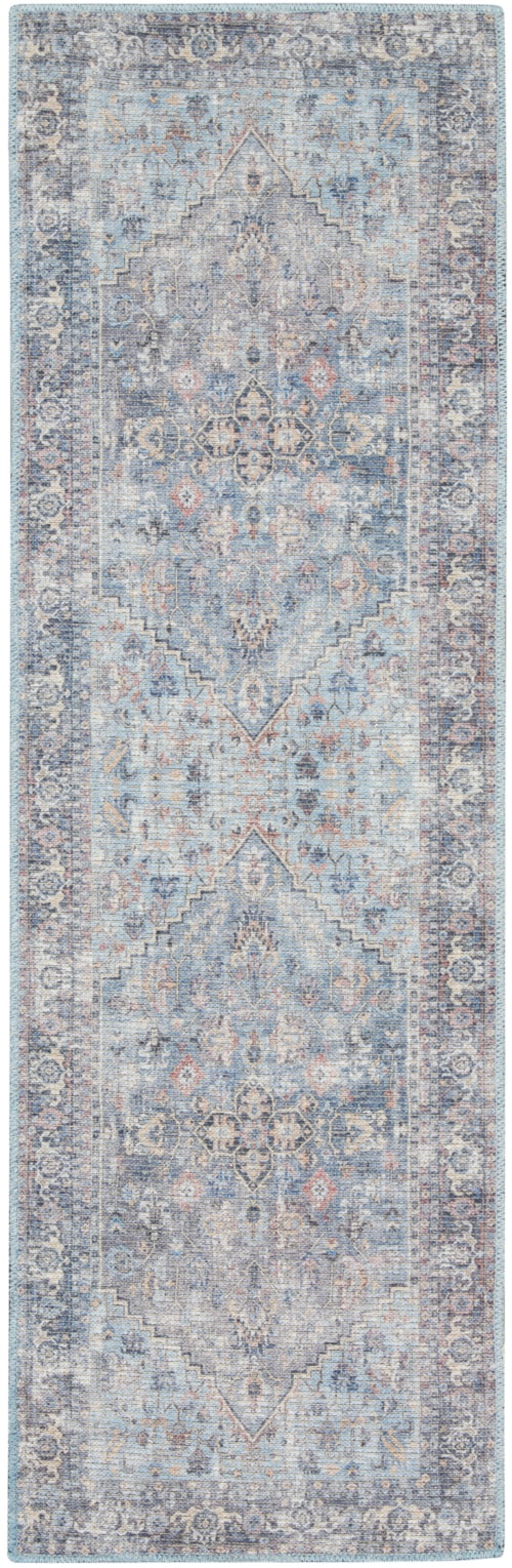 2'2" X 8' Light Grey/Blue Runner Rug