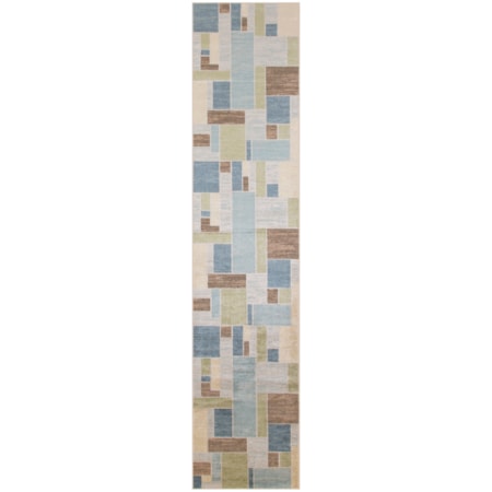 2'2" x 10' Blue Green Multi Modern Rug