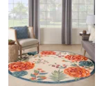 Nourison Aloha 5'3" x Round Ivory Multicolor Outdoor Rug