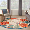 Nourison Aloha 5'3" x Round Ivory Multicolor Outdoor Rug