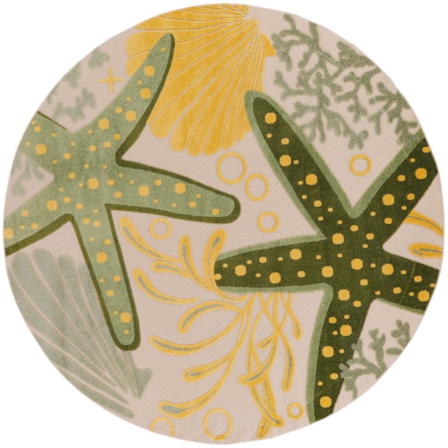 7'10" Round Green Yellow Round Rug